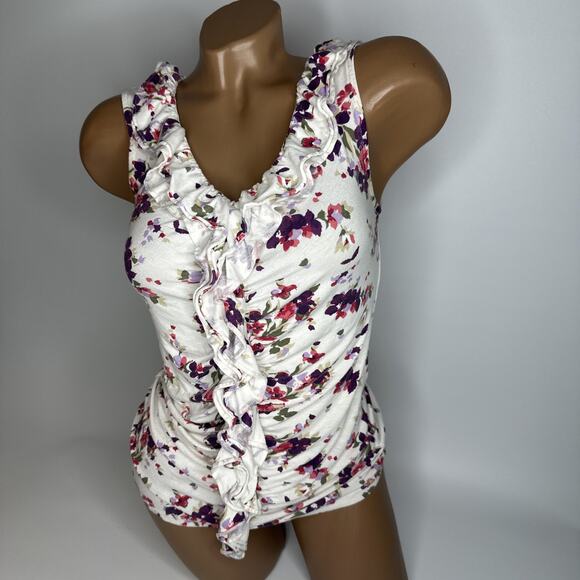Express XS Floral Ruffle Tank Top Cottagecore Balletcore Soft Girl Rayon - Picture 12 of 12